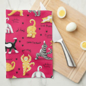 キティ猫ヨガが赤い黄色カラフルのウィムシーをポーズ キッチンタオル (四つ折り)