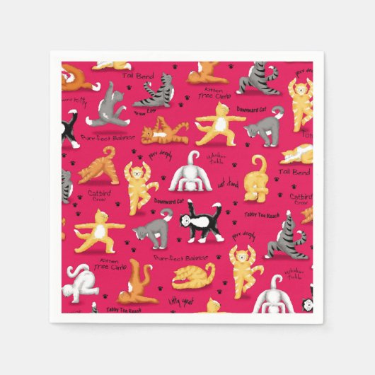 キティ猫ヨガが赤い黄色カラフルのウィムシーをポーズ スタンダードカクテルナプキン (正面)