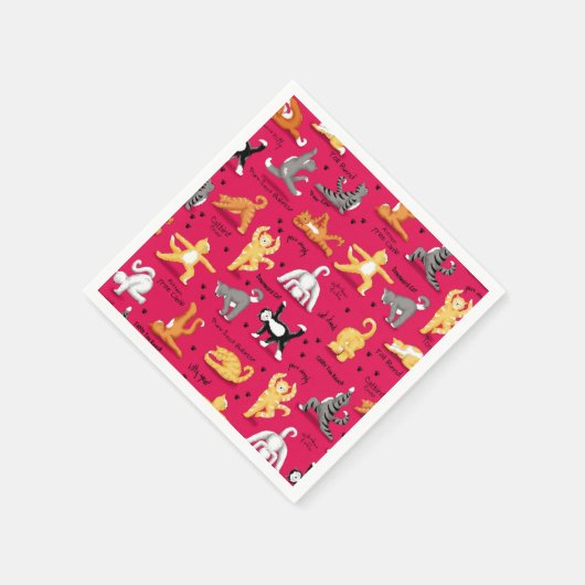 キティ猫ヨガが赤い黄色カラフルのウィムシーをポーズ スタンダードカクテルナプキン