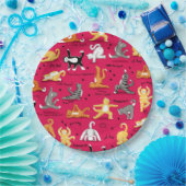 キティ猫ヨガが赤い黄色カラフルのウィムシーをポーズ ペーパープレート (パーティー)