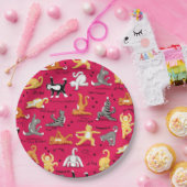 キティ猫ヨガが赤い黄色カラフルのウィムシーをポーズ ペーパープレート (パーティー)