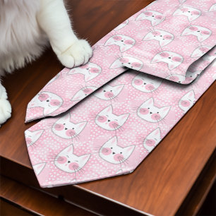 キティ猫顔おもしろいピンクとホワイト ネクタイ