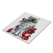 キティ猫、白い赤いバラの子猫 タイル (側面)