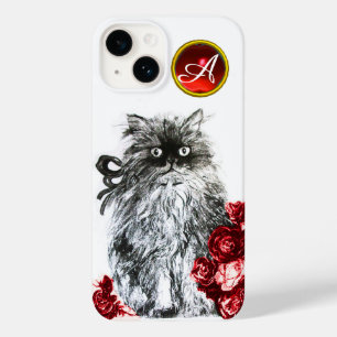 キティ猫、赤バラの付いた子猫ジェムモノグラム、白 Case-Mate iPhone 14ケース
