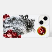 キティ猫、赤バラの付いた子猫ジェムモノグラム、白 Case-Mate iPhoneケース (裏面 (横))