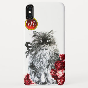 キティ猫、赤バラの付いた子猫ジェムモノグラム、白 iPhone XS MAXケース