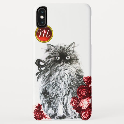キティ猫、赤バラの付いた子猫ジェムモノグラム、白 Case-Mate iPhoneケース (裏面)