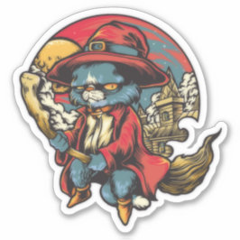 キティ飛んでいるキャットウィッチイラストレーション シール