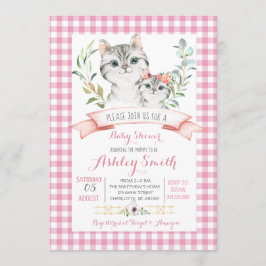 キティ·キャット·ベビー·シャワーの招待ピンク·ガール 招待状