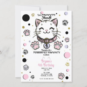 キティ キャット 子猫 ピンク パープル ゴールド 誕生日パーティー 招待状