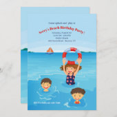 キディビーチ誕生日パーティーへの招待 招待状 (正面/裏面)