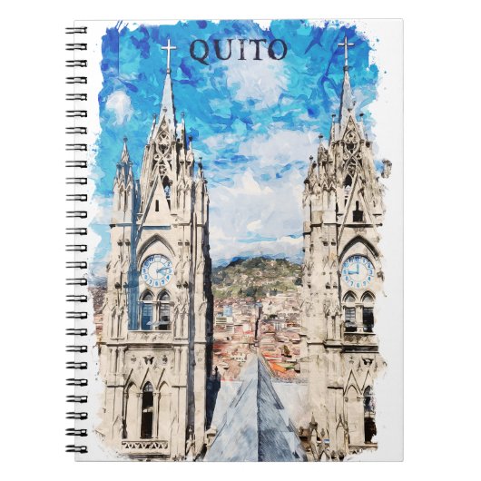 キトエクアドルウォーターカラーヴィンテージトラベル ノートブック (正面)