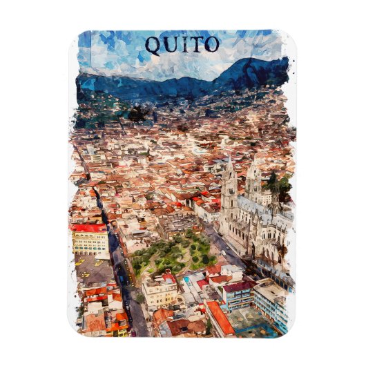 キトエクアドル都市景観 マグネット (縦)