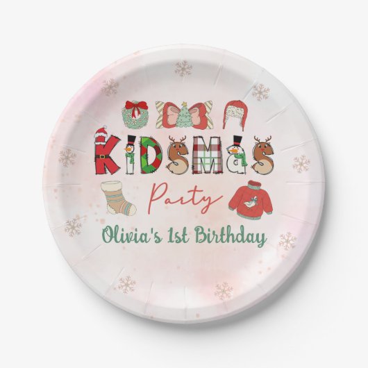 キドスマスウィンターチャーストマ誕生日紙プレート ペーパープレート (正面)