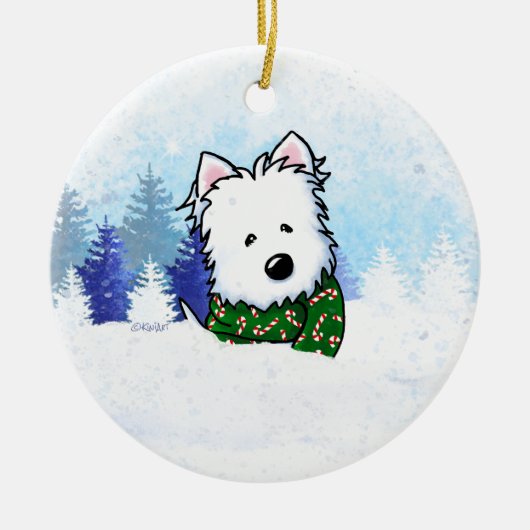 キニアートウェスティドグクリスマス セラミックオーナメント (正面)