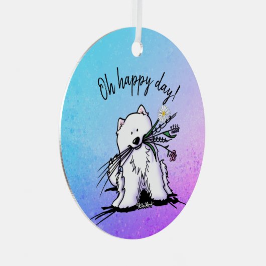 キニアートサモエイクラシックドラウンドステッカー メタルオーナメント (正面右)