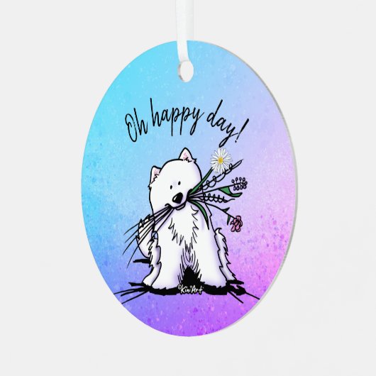 キニアートサモエイクラシックドラウンドステッカー メタルオーナメント (正面左)