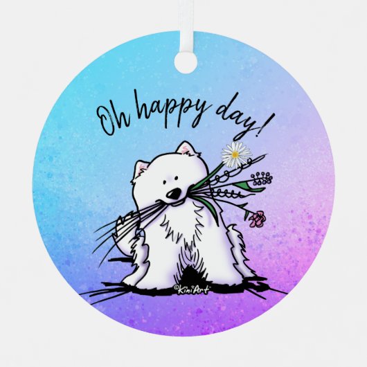 キニアートサモエイクラシックドラウンドステッカー メタルオーナメント (正面)