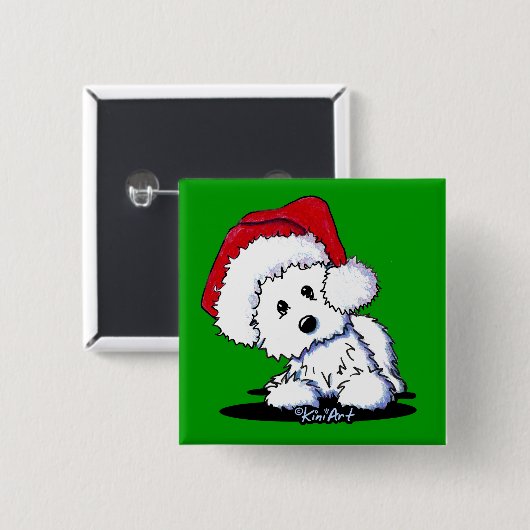 キニアートサンタウェスティードドッグギフト 缶バッジ (正面&裏面)