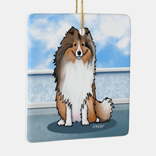 キニアートシェットランド・ シープドッグスクエアウォールクロック セラミックオーナメント (右)