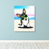 キニアートトリコラーコーギドッグビーチ キャンバスプリント (インサイチュ (ウッドフロア))