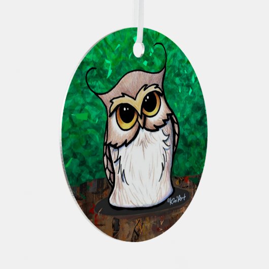 キニアートフクロウTシャツ メタルオーナメント (正面右)