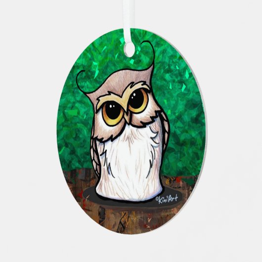 キニアートフクロウTシャツ メタルオーナメント (正面左)