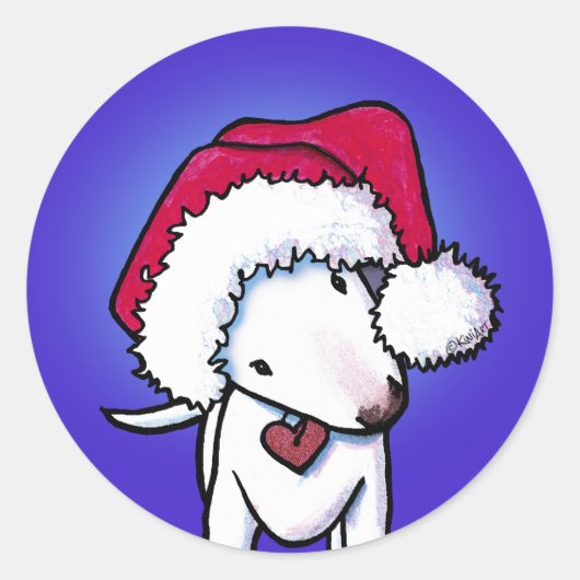 キニアートブルテリアクリスマスクラシックのラウンドスティック ラウンドシール (正面)