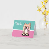 キニアートポメラニア犬サンキューカード カード (黄色い花)
