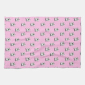 キニアートポメラニア犬ピンク キッチンタオル (横)