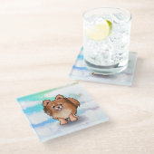 キニアートポメラニア犬 ガラスコースター (アングル)