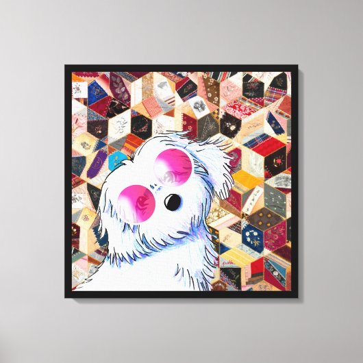 キニアートマルチーズ熱狂するキルト キャンバスプリント (正面)
