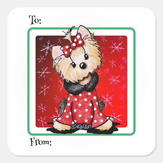 キニアートヨークシャーテリアクリスマス スクエアシール (正面)