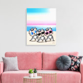 キニアートヨークシャーテリアトリオビーチ キャンバスプリント (インサイチュ (リビング))