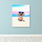 キニアートワイヤーフォールドダッシュンドッグビーチ キャンバスプリント (インサイチュ (ウッドフロア))