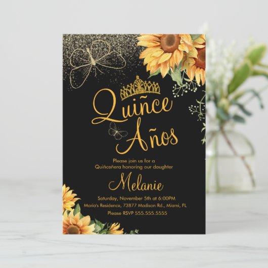 キニェスフェイクグリッターひまわり水カラー誕生日 招待状 (スタンド正面)