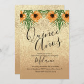 キニェスフェイクグリッターひまわり誕生日招待状 招待状 (正面/裏面)