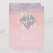 キニェスフェイクグリッターダイヤモンドピンク誕生日 招待状 (正面/裏面)