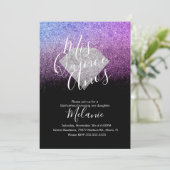 キニェスフェイクグリッターダイヤモンドブラックパープル誕生日 招待状 (スタンド正面)