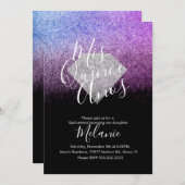 キニェスフェイクグリッターダイヤモンドブラックパープル誕生日 招待状 (正面/裏面)