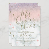 キニェスフェイクグリッタードット金ゴールドピンクマーブル 招待状 (正面/裏面)