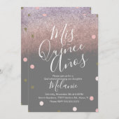 キニェフェイクグリッタードット金ゴールドピンク誕生日 招待状 (正面/裏面)