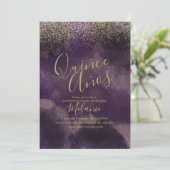 キニェフェイクグリッターパープル金ゴールド抽象芸術誕生日 招待状 (スタンド正面)