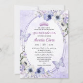 キニエニエラ パープル ライラック フローラル ティアラ バタフライ 招待状 (正面)