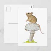 キノコおもしろいの水色の小さなネズミ ポストカード (正面/裏面)