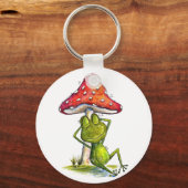 キノコお洒落の下で眠るカエル キーホルダー (正面)