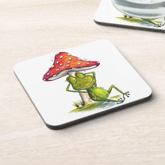 キノコお洒落の下で眠るカエル コースター (左側)
