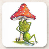 キノコお洒落の下で眠るカエル コースター (正面)