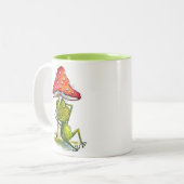 キノコお洒落の下で眠るカエル ツートーンマグカップ (正面左)