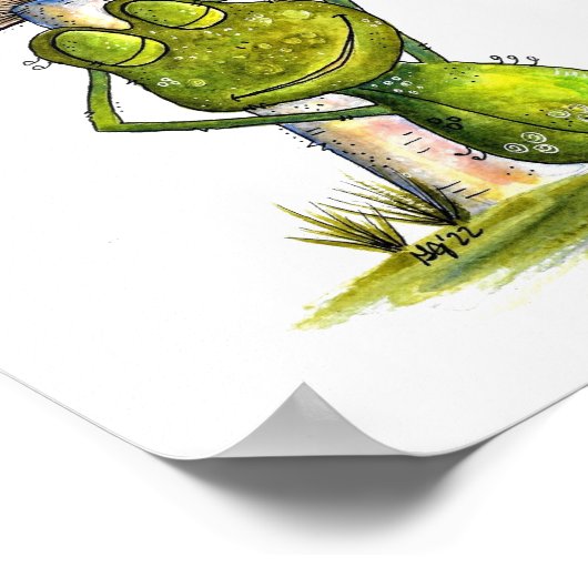 キノコお洒落の下で眠るカエル ポスター (角)